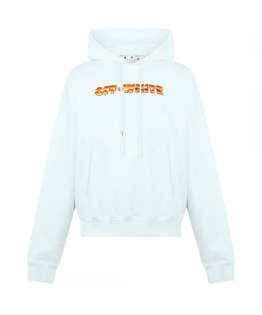 Off White Mens Orange Metal Arrow Logo Skate White Hoodie Cotton - Size Large